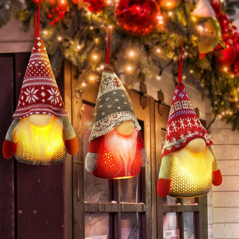 KMUYSL Christmas Gnome Ornaments, 4 Pack Christmas Tree Decorations Handmade Swedish Santa Gnomes Ornaments Lights Scandinavian Plush Elf Table Home Decor, Christmas Tree Hanging Decoration - Image 2